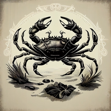 sea crab zodiac sign vintage clipart in style of Fleischer Studios, black and white, Flat Illustration by mcBess