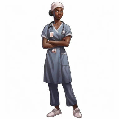 single black woman nurse watercolor clipart. Full body