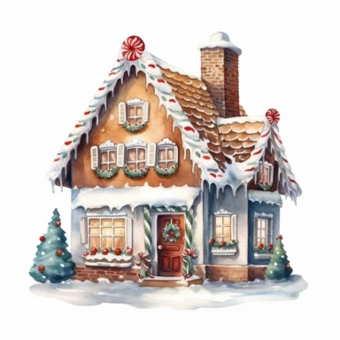 Watercolor Christmas Gingerbread house clipart, on a white background, in the style of Voigtlander, old - world charm, high quality, 8K