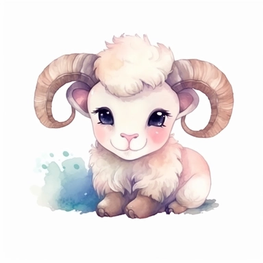 watercolor adorable kawaii baby bighorn sheep character kawaii, isolated, kawaii,digital art,detailed, concept,art,8k,hd,on white background,clipart