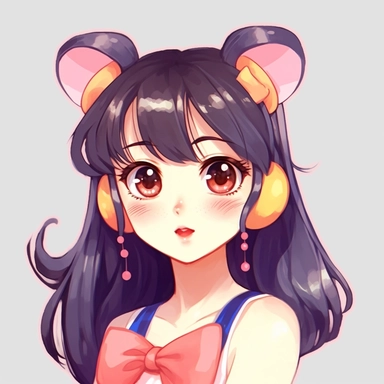 Japanese two yuan animation style, wearing a cute Shiba inu and a cute cat hair clip, modern vitality girl, double ponytail, cute expression, big eyes, bright colors, wearing suspenders, half close-up