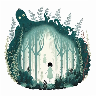 in the style of Ryo Takemasa, xuan loc xuan, Lisa Audit, Anastasia Suvorova, Jon Klassen, greg tocchini, separated isolated single of Complex Epic ghibli forest monster, ghost, spooky, colorful, white background, magical, fantasy, vector, clipart, elaborate, ultra-detailed, best quality, well composed, vibrant color tone, trending on artstation, elaborate, cinematic lighting, vibrant colors, high definition