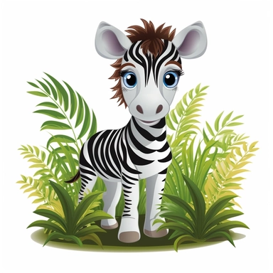 Nursery safari animal, clipart, zebra, cute, white background, grass, no text, no words