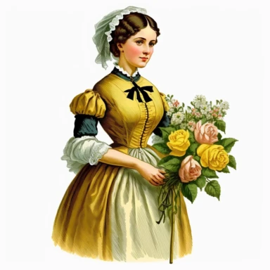 a victorian housekeeper full body clipart small yellow rose clipart white background