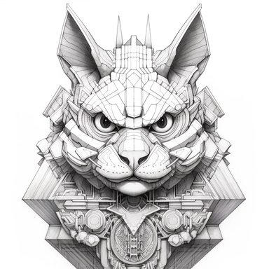 Maneki-neko, Domestic Shorthair, joyful, origami In the style of Brian Froud & Alan Lee, clipart, complex design, dreamy color, white contour, white background only