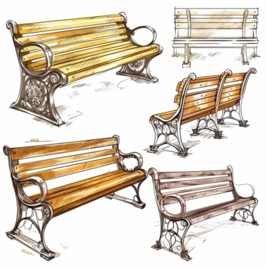 a clipart collection of a set of four bench, highly detailed, crisp sharp lines , istock, clip-art, ,, 2070s, steel, , how-to, , harmony of, marker”, , 4, instrument, ultimate, 5, movies, three - dimensional , high quality vector svg white background , organised in rows spaces gap orderly