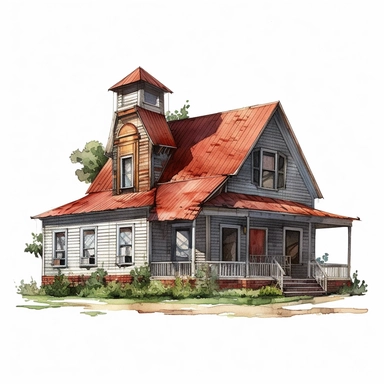 farm house photorealistic clipart,on white background with margins