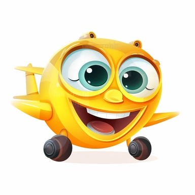 fantasy happy cute airplane face, cartoon, clipart, mascot, isolated on white background