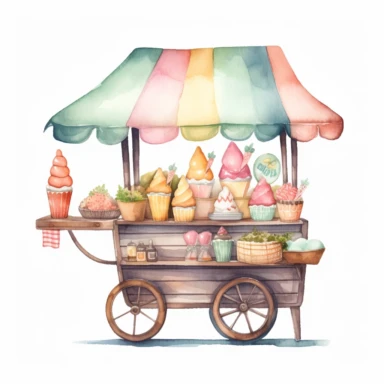 Ice Cream Stand Watercolor Sublimation Clipart, Clipart, white background, no watermark, no text, no word,