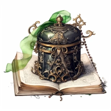 A beautiful watercolor cozy witch's spellbook in varying hues of captivating tan, green and black, leather bound, clasp, stunningly beautiful, refined and sophisticated, Hand drawn, Roberto Ferri, Clipart, watercolor, white background, intricate detail, 45 degree angle
