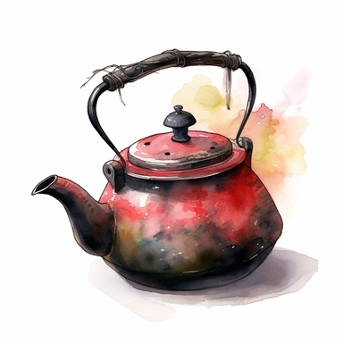 tradional japanese iron cast teapot, watercolor, clipart