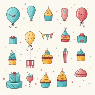 birthday party icons and illustrations clipart