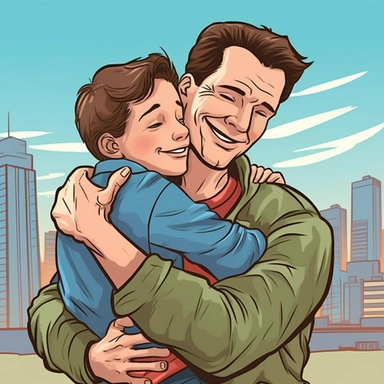 Father's Day Hug: Illustrate a heartwarming clip art image of a dad receiving a tight hug from his child or children. This clip art can represent the love, gratitude, and affection that children have for their fathers on Father's Day.