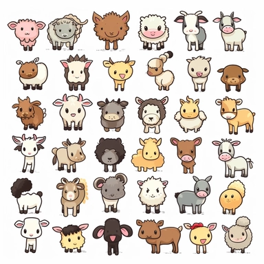 25 different cute farm animal clipart cartoon