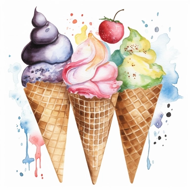 High Detail clipart of Ice Cream, no lines, no outlines, clipart, featured on dribble, american Dinner clipart, minimalist, computer vector graphic design clip art, watercolor illustration clipart, watercolour clipart, watercolor illlustration for Recipe Books, book illustration, print on demand image, PNG tranparent background