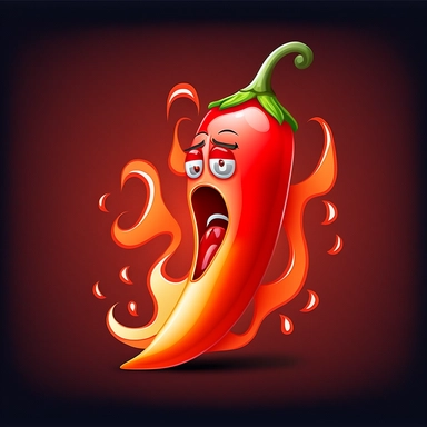 Spicy chili Pepper with eyes breathing red fire. Vector clip art illustration with simple gradients. Pepper and fire on separate layers
