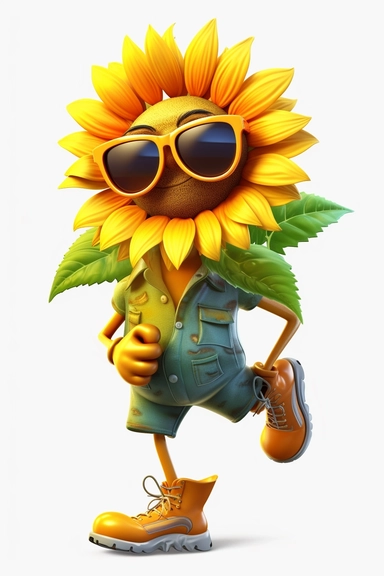 cool sunflower clipart with feet cartoon, wearing sunglasses, with no background