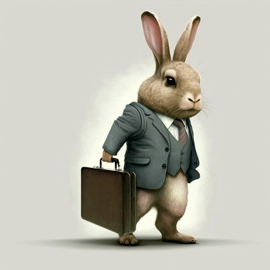 realistic rabbit wearing a suit and tie, carrying a briefcase clipart
