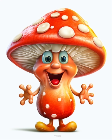 an adorable fantasy mushroom person, clipart illustration, crisp clear colors, photorealistic,happy, beautiful, vibrant colors, cute, ultra detailed, on white background--no cut off