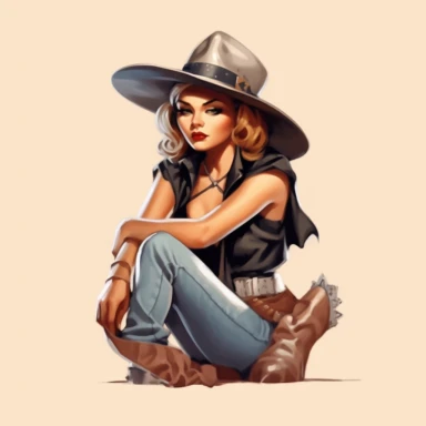 western girl with hat, pin up style, kneeling, holding a banner, png, minimal cartoon, clipart, vector, digital airbrush, in the style of tattoo