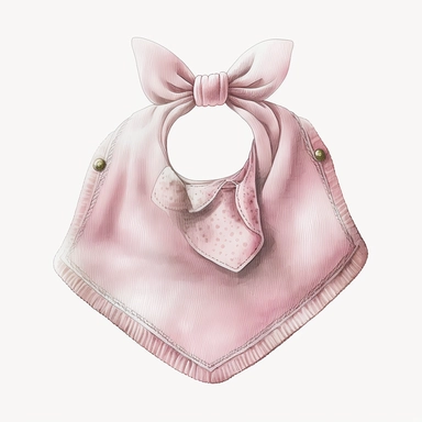 Baby bib light pink color, white background, watercolor, hyperrealism, high detail, separate elements, set, clipart