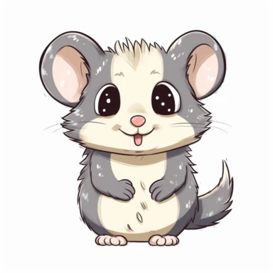 kawaii opossum clipart, white background