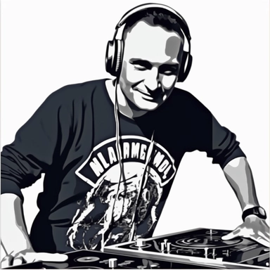one color art t - shirt designs for Dj Bojkot minimalist with turntable, vinyl records, Los Angeles California backgrund white vector transparent clipart svg png cut vinyl