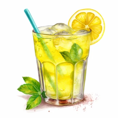 a single clipart image png graphic of a Hyper Realistic Euphoric Watercolor Vibrant Lemon Juice Bundle illustration