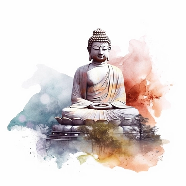 watercolor style, buddha with realistic scenery clipart, isolated on white background, 4K