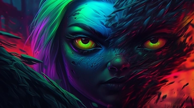 webp, oil painting, glowing eyes, clipart, Halloween, glow in the dark, neon, uhd, vivid, colorful, highly detailed,