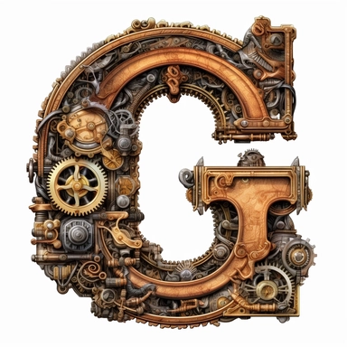 Steampunk style Letter G, clipart, white background