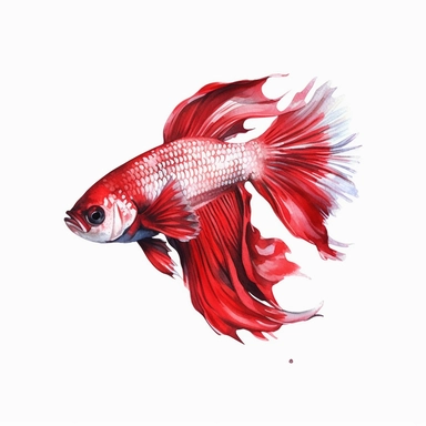 veil tail betta fish, watercolor clipart, red, isolated white background, hd, 8k
