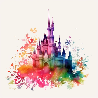 disney,castle,neon,watercolor,cartoon,flowers,clipart