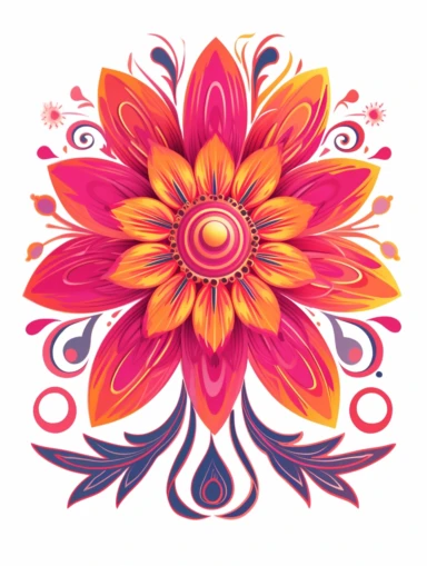 clipart, decorative flower, one per page, flat color clipart, bright hot pink primary colors, isolated on white background,