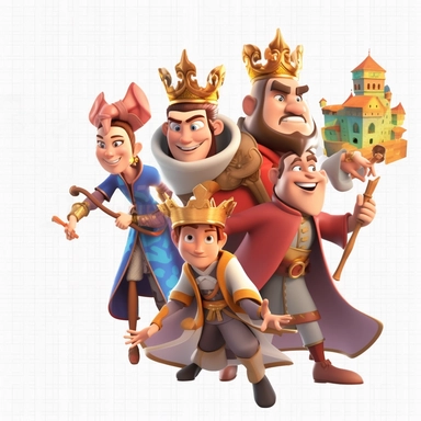 cartoon characters in animation style, in a castle or country png clipart, in the style of cartoon realism, northern and southern dynasties, mosaic-inspired realism, 32k uhd, layered translucency, kushan empire, rubens