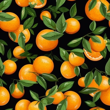 seamless pattern, repeating pattern, cute shaped orange fruit, digital art painting, vector art, clipart, 12K, high quality, HD, octane rendering, cinematic lighting, realistic photo quality, vibrant colors, black background