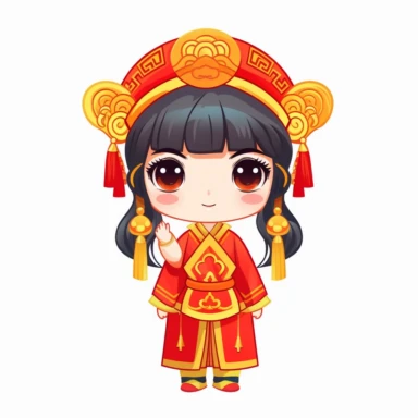 Clip art Chinese New Year costume, flat color, thick lines, cute cartoon white background 8k,--q3
