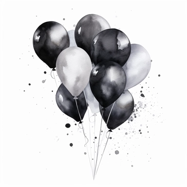 watercolour black and silver balloons hd clipart white background
