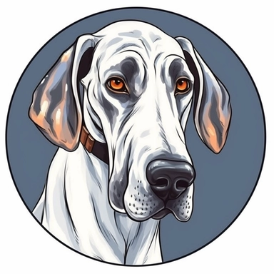 logo, color pencil drawing Great Dane dog , head, facing front, cute, circle frame, cartoon clipart, vector, bold line, white isolated background, high definition