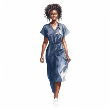 single black woman nurse watercolor clipart. Full body