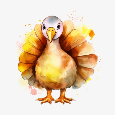 watercolor, Turkeys honeycomb big eye kawaii png Full body realistic cartoon in 32K UHD ,cute. 15 cm thick outline. Black color. There was no shadow on the ground. 8K with realistic watercolors and detailed illustrations. PNG clipart, transparent white background