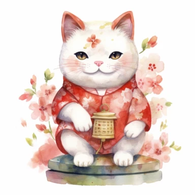 lucky cat, watercolor, clipart