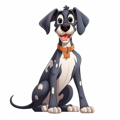 Cartoon Adult Dogs, Cartoon Adult Dogs Clipart, Cartoon Adult Dogs SVG, Dogs PNG Sublime, Dogs sublime, Adult Great Dane smiling, sitting, direct front view, isolated on white background, hd