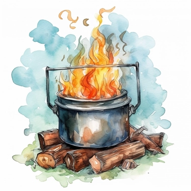 camping pot over a bonfire clipart watercolor
