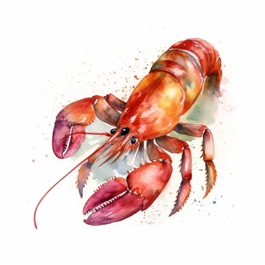 Watercolor crawfish clipart, white isolated background, space out, hd