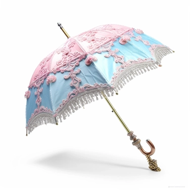 pastel pink and blue princess ornate parasol side view photo realistic clipart with white background straight handle