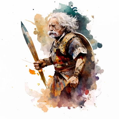 Albert Einstein viking warrior style, white background, watercolor, hyperrealism, high detail, separate elements, clipart