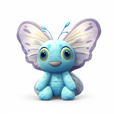 realistic digital painting, clipart of cute plush butterfly toy on white background