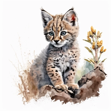 adorable baby bobcat watercolor clipart
