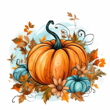 autumn breeze,pumpkin,fall elements,rounded clipart,isolated on a white background,light blue color splash